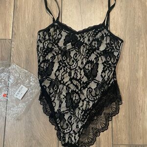 SHEIN Black Floral Lace Bodysuit/lingerie